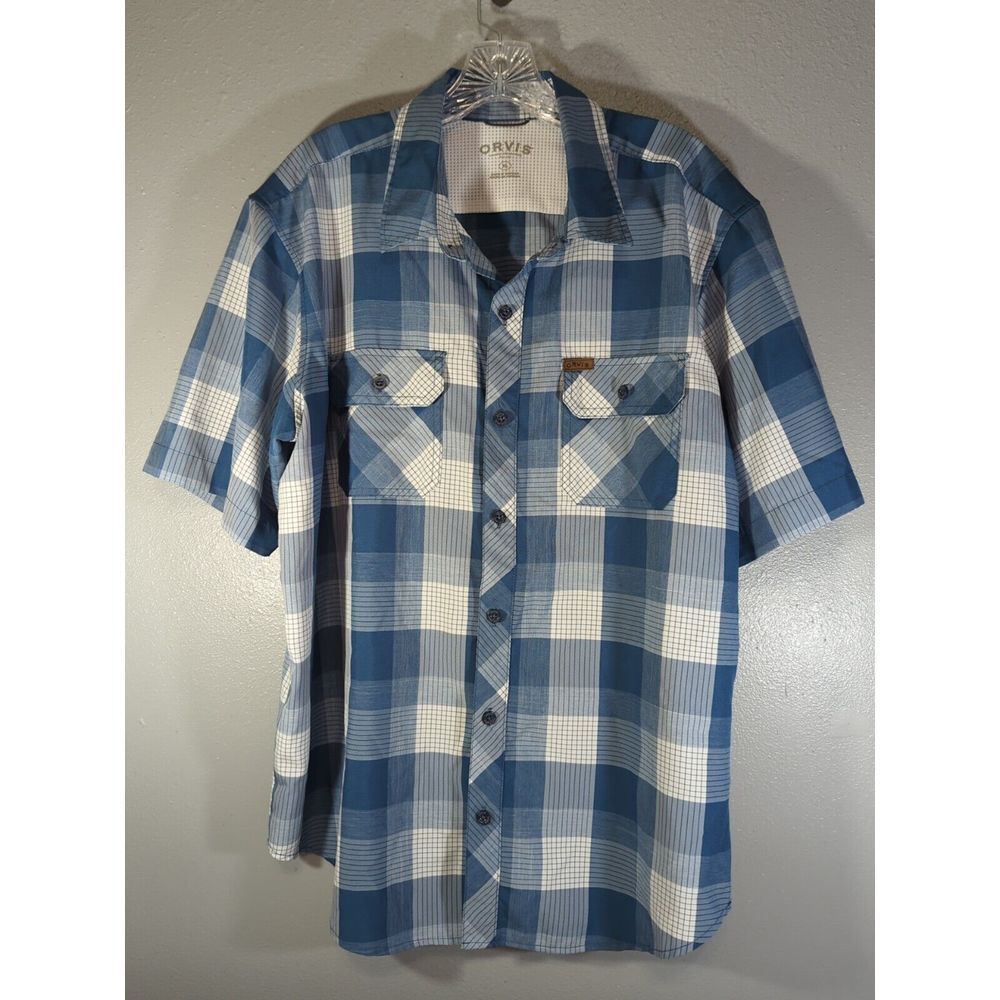 ORVIS AIR CASTER Blue White PLAID CHECKERED FISHING Sportsman SHIRT X Large 603